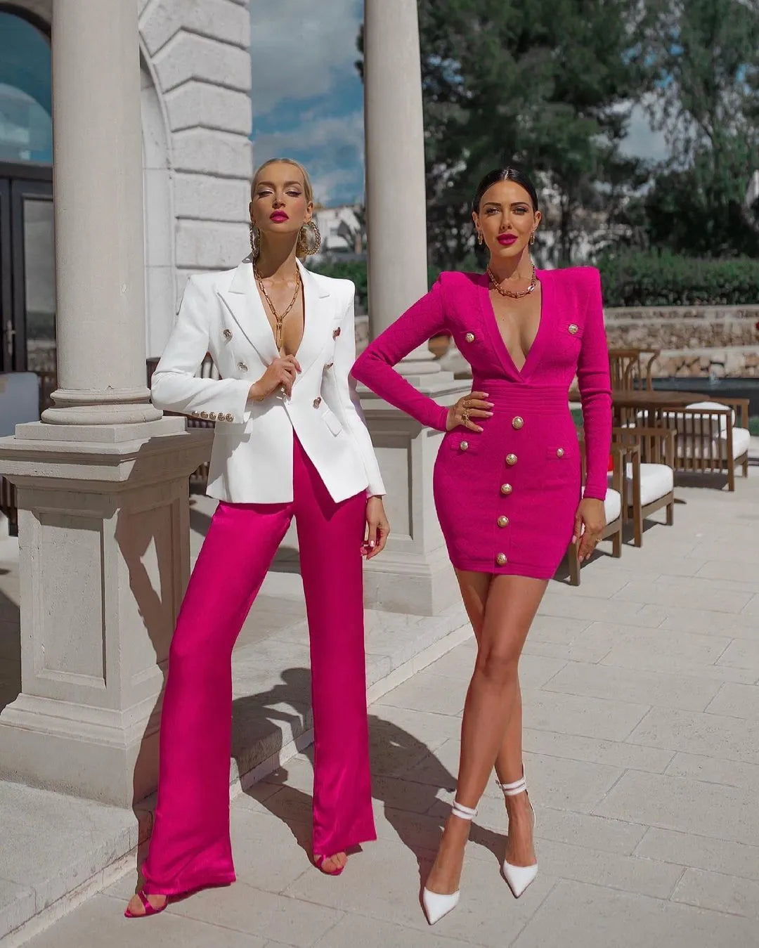 DEIVE TEGER Women's Long Sleeve Sexy Deep V-neck Gold Buttons Bandage Elegant Vestidos Evening Party Fall Winter Dress 8392